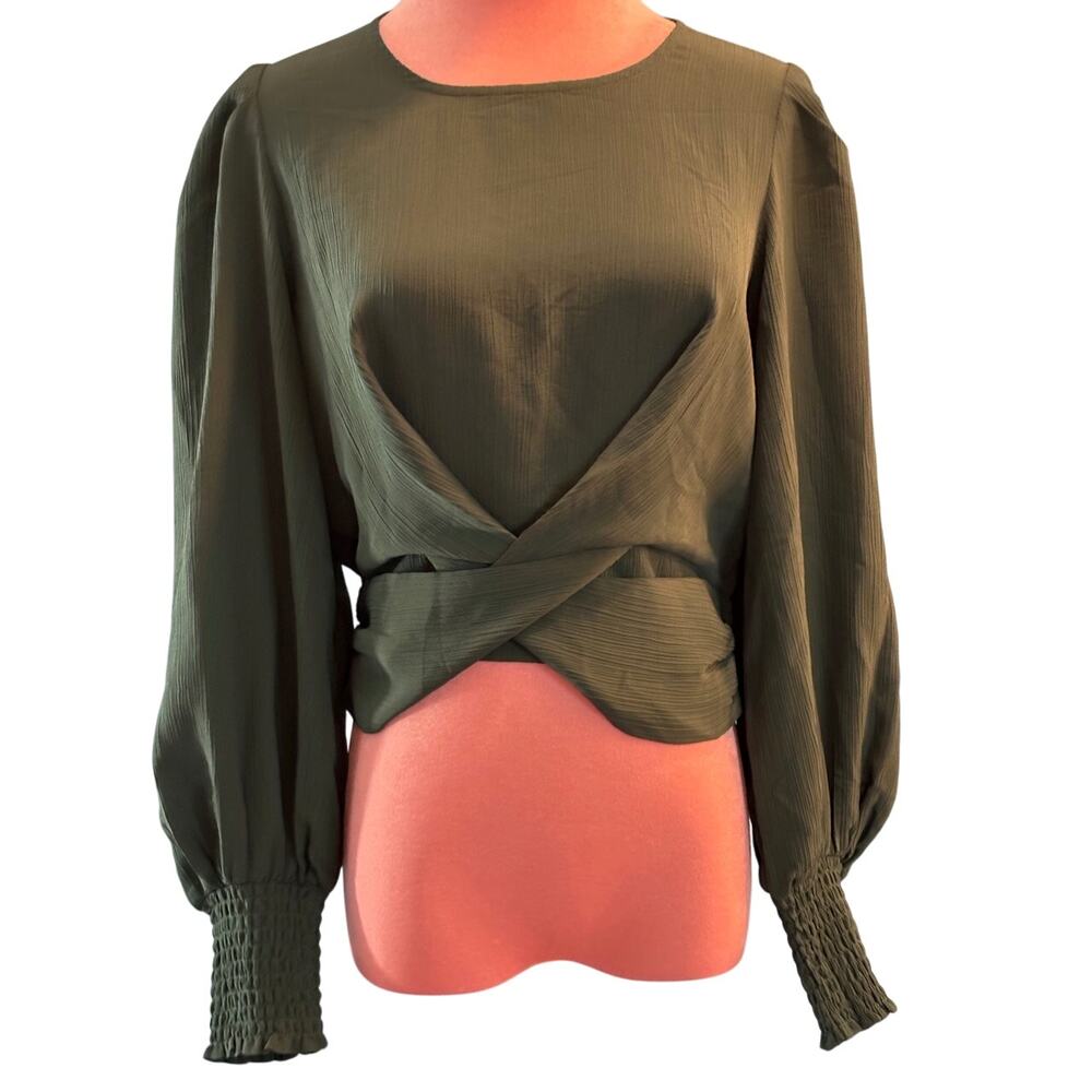 NWOT ASTR the Label Pullover Blouse Balloon Sleeve Hunter Green Elastic Waist S